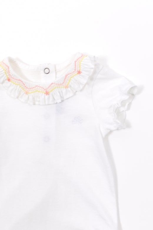Tartine et Chocolat's Baby Hand Embroidered White Body Suit