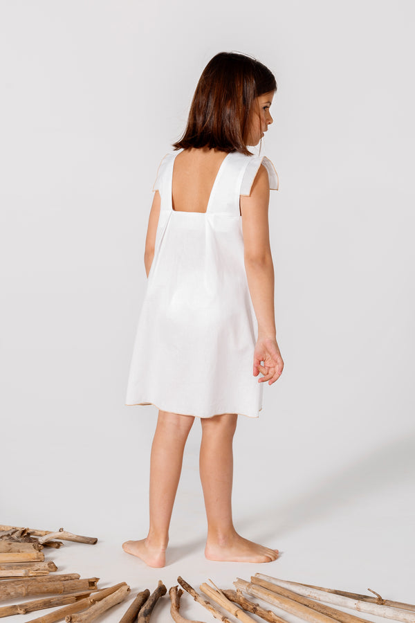 Girl's White Dress with Pockets